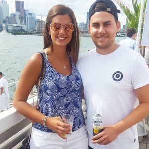 Aritzia Talula Blue Pineapple Racer Back Tank Top